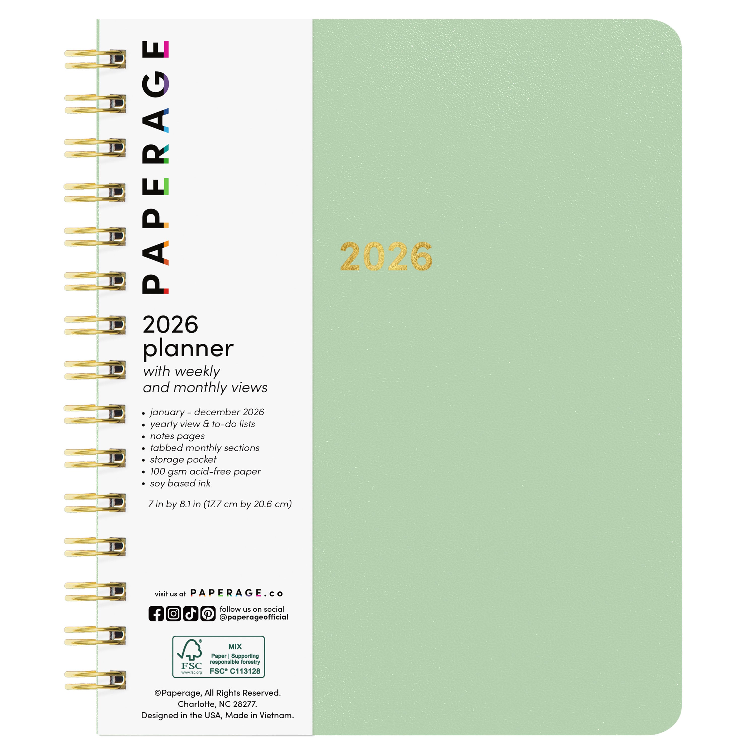 2026 Spiral Planner, Weekly & Monthly Layouts with Notes – Medium or Large Size