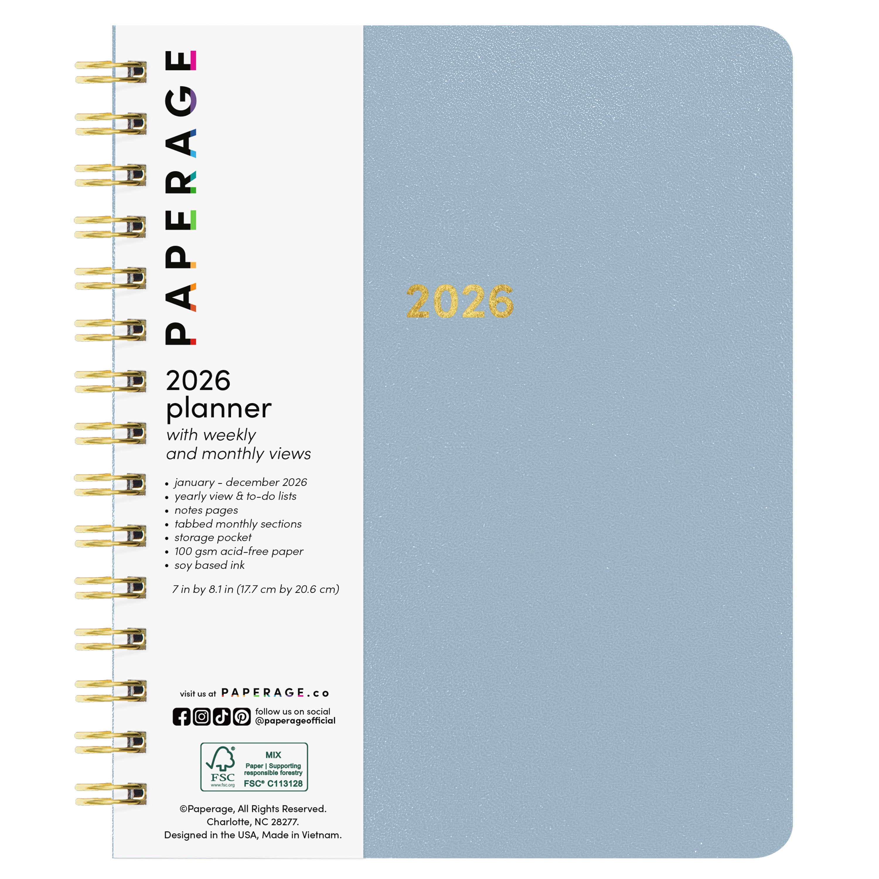 2026 Spiral Planner, Weekly & Monthly Layouts with Notes – Medium or Large Size