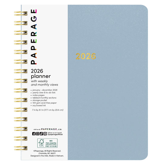 2026 Spiral Planner, Weekly & Monthly Layouts with Notes – Medium or Large Size