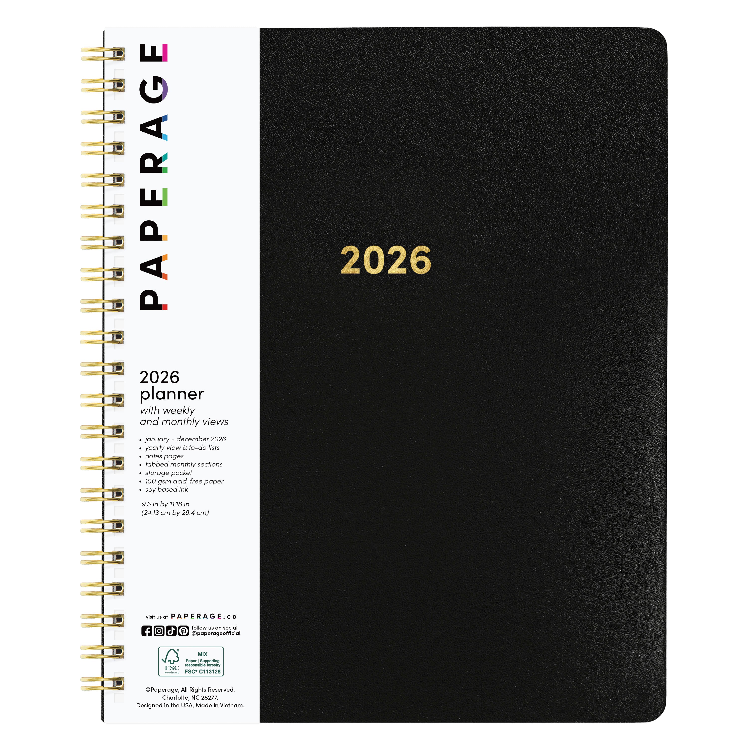 2026 Spiral Planner, Weekly & Monthly Layouts with Notes – Medium or Large Size