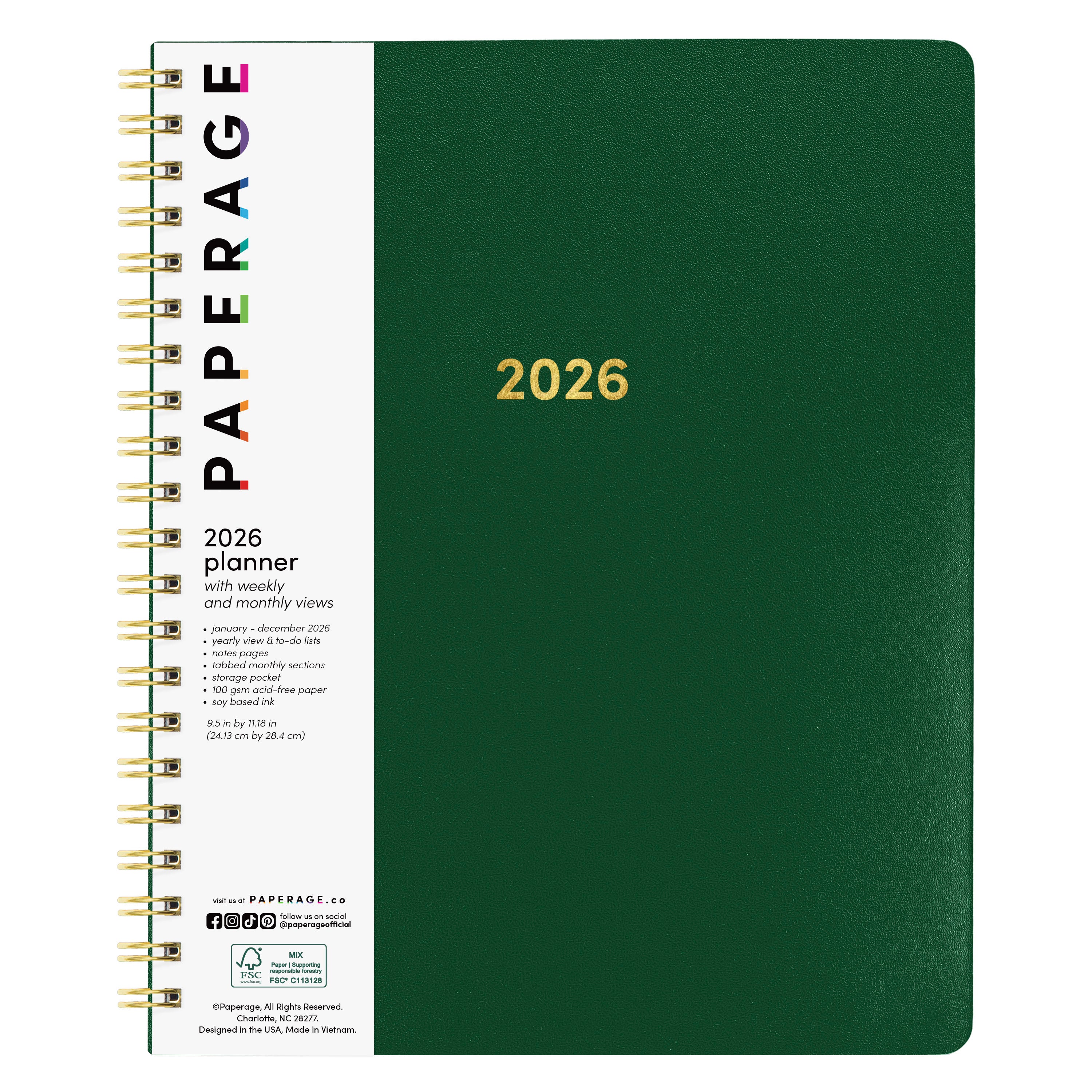 2026 Spiral Planner, Weekly & Monthly Layouts with Notes – Medium or Large Size