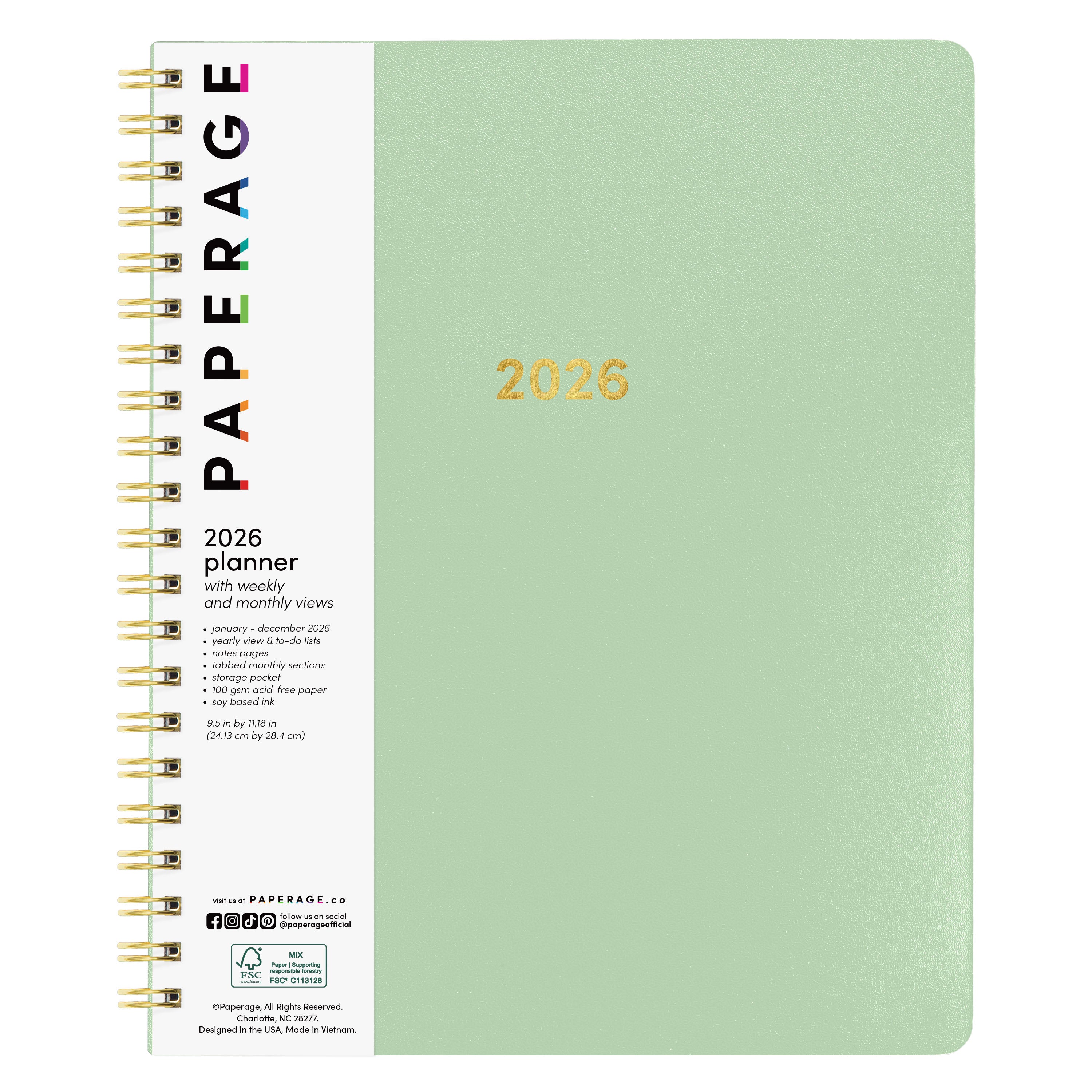 2026 Spiral Planner, Weekly & Monthly Layouts with Notes – Medium or Large Size