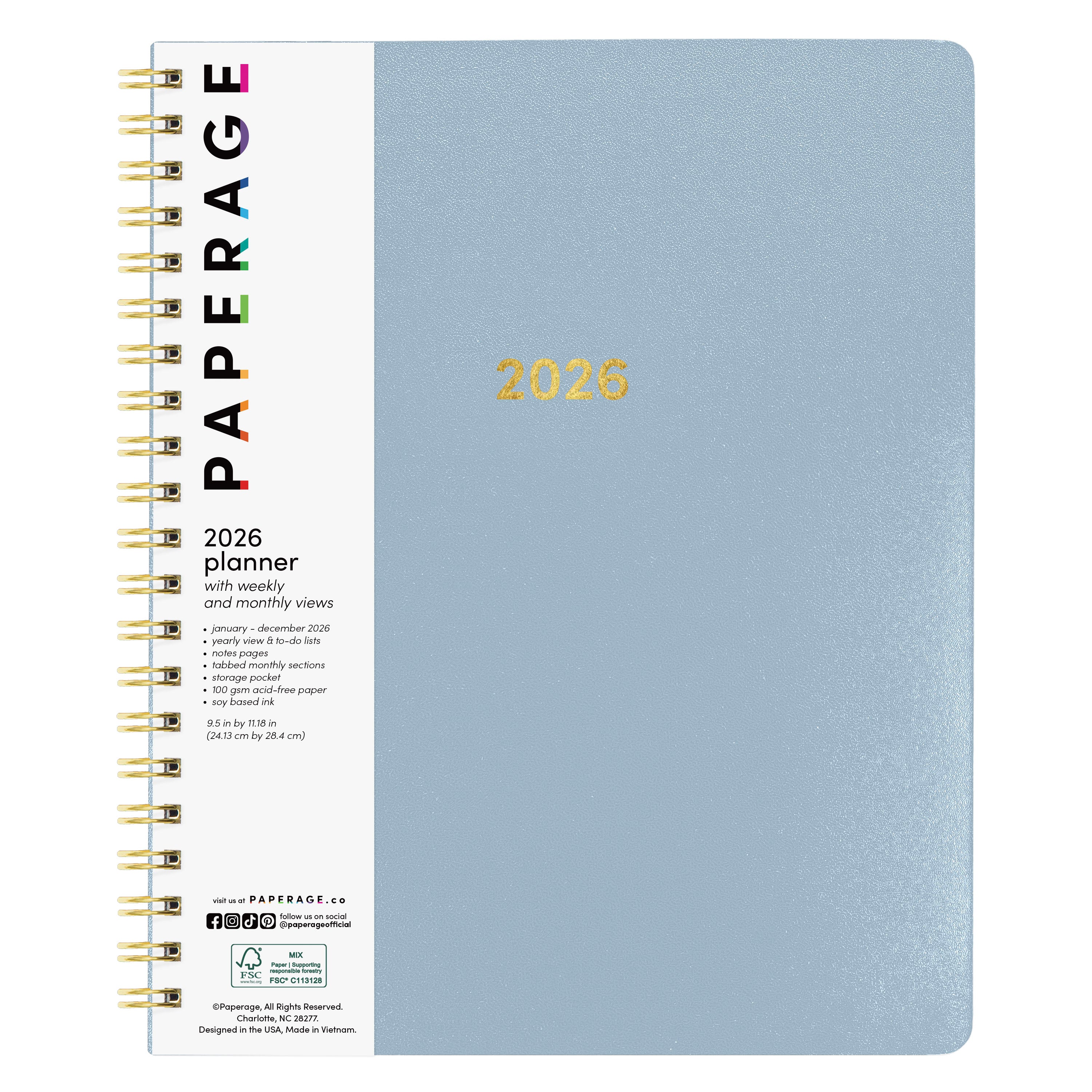 2026 Spiral Planner, Weekly & Monthly Layouts with Notes – Medium or Large Size