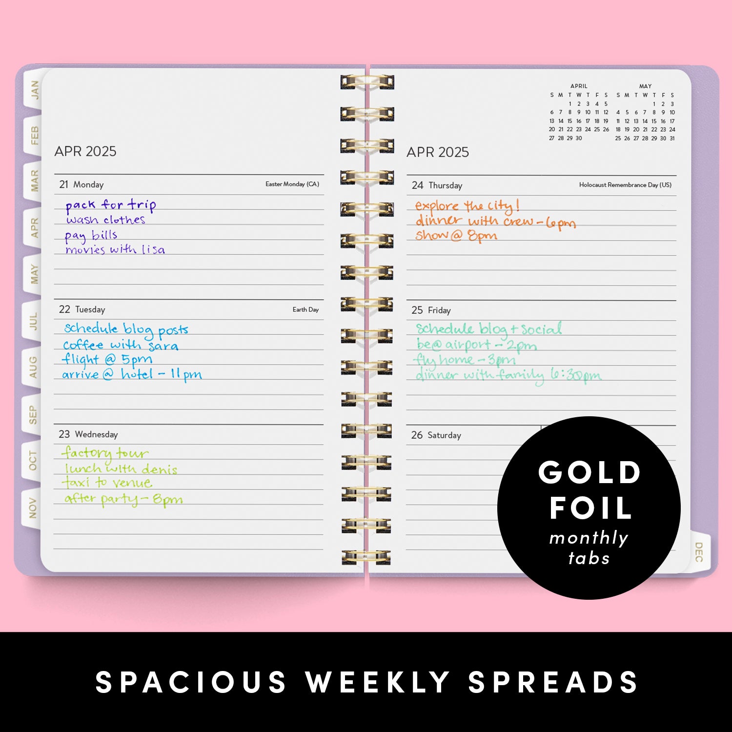 2025 Small Weekly & Monthly Planner, Spiral Bound, Flexible Cover (5.5 in x 8 in)