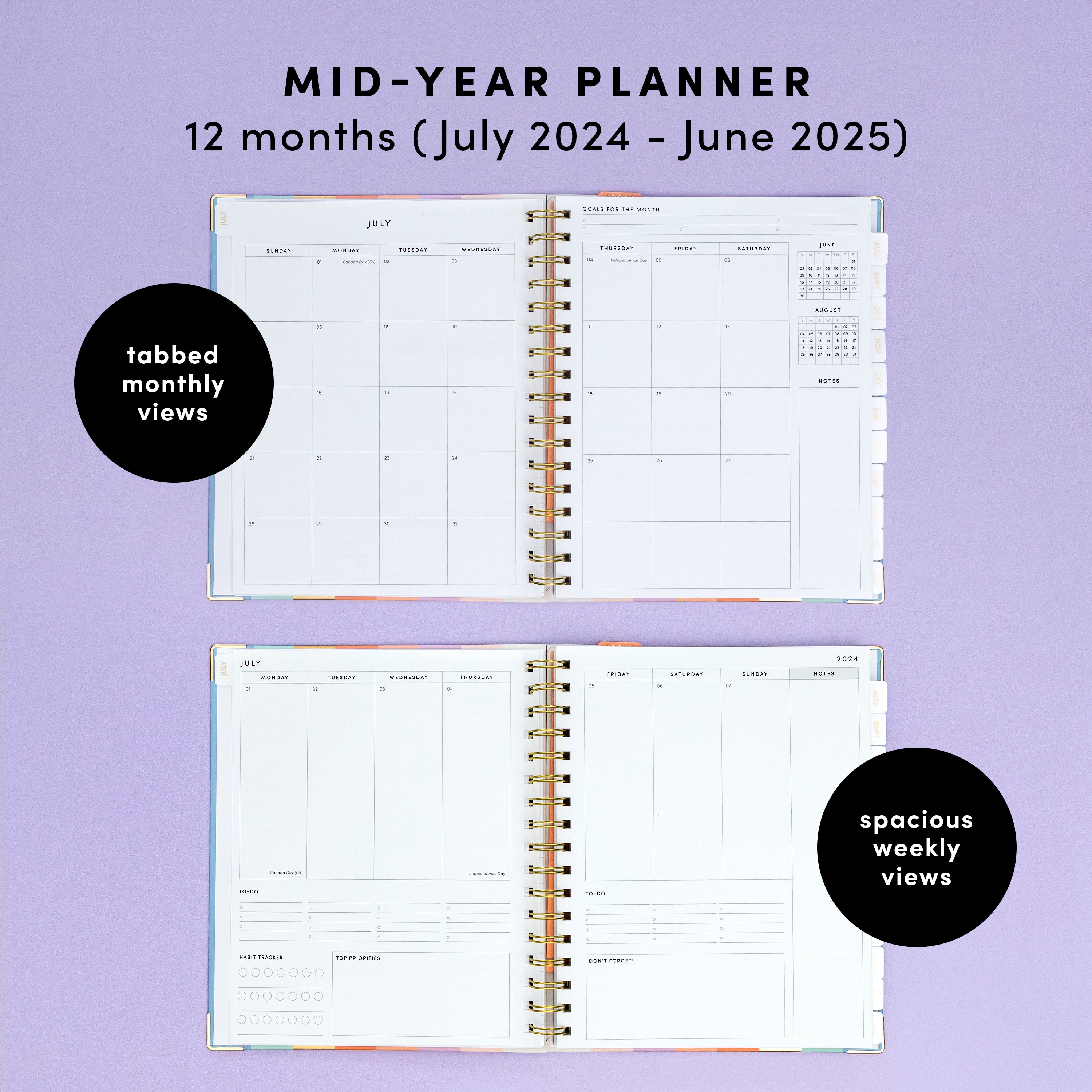 2024-2025 Mid-Year Weekly & Monthly Planner, Hardcover (7.5 in x 9 in)