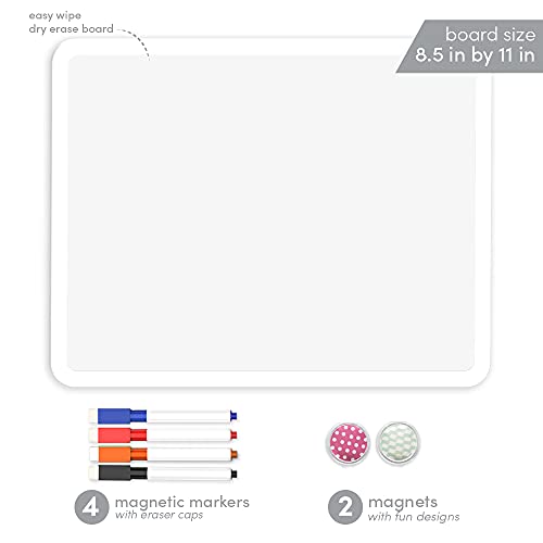 Paperage magnetic dry erase board, 4 markers, and 2 magnets.