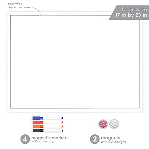 Paperage 17 by 23 inch dry erase board with 4 magnetic markers and 2 magnets.
