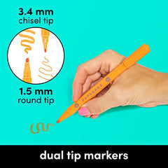 18 Pack Dual Tip Markers (3.4 mm Chisel Tip + 1.5 mm Round Tip)