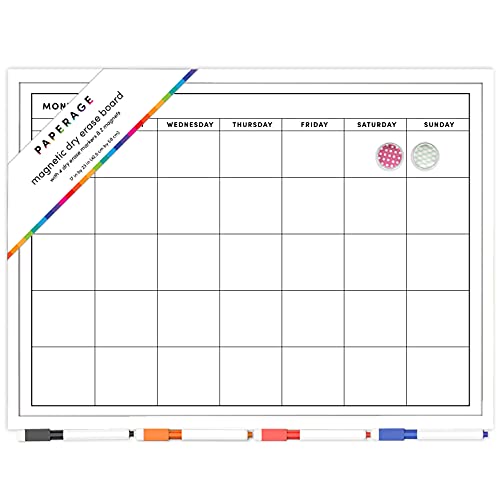 Paperage 17 by 23 inch dry erase board with 4 magnetic markers and 2 magnets.