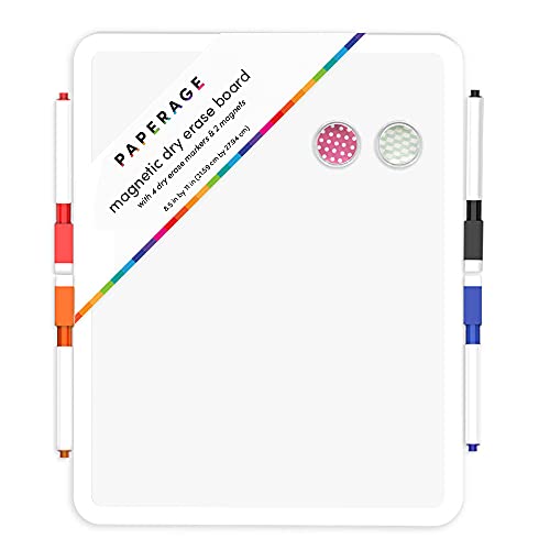 Paperage 8.5 by 11 inch dry erase board with 4 magnetic markers and 2 magnets.