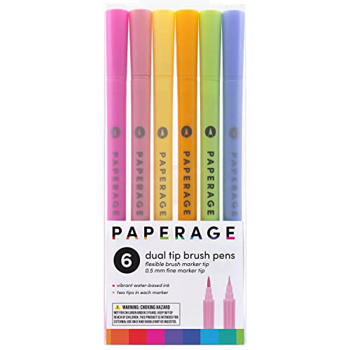 6 Pack Dual Tip Brush Pens (4.0mm Brush Tip + 0.5mm Fine Tip) – Paperage