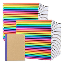 Stack of 48 composition notebooks with brightly colored spines.