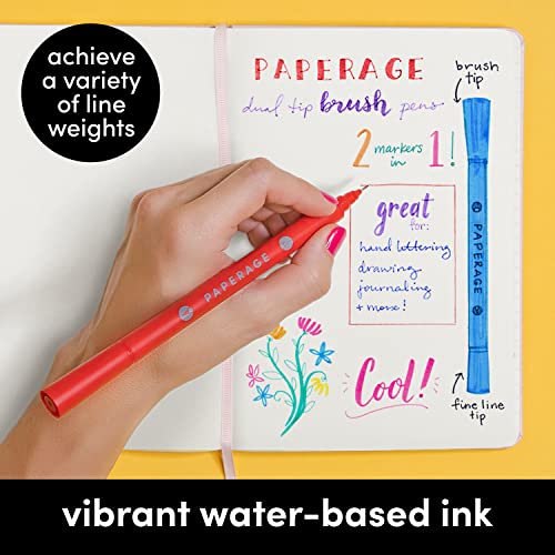 PAPERAGE Dual Tip Brush Pens (4.0mm Brush Tip + 0.5mm Fine Tip), Pastel, 6 Pack Dual Tip Brush Pen Set for Drawing, Hand-Lettering, Calligraphy