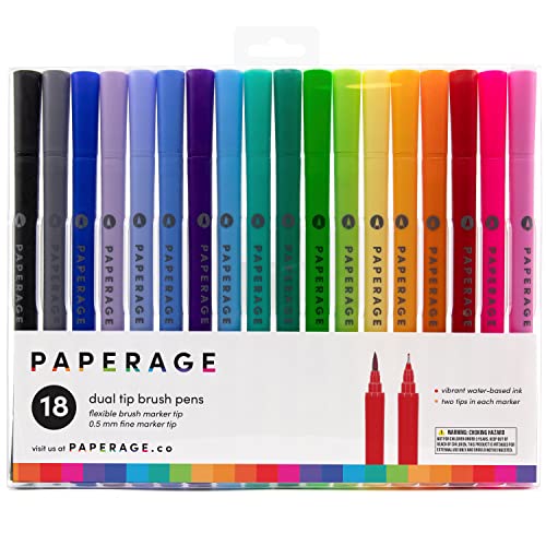 18 Pack Dual Tip Brush Pens (4.0 mm Brush Tip + 0.5 mm Fine Tip)