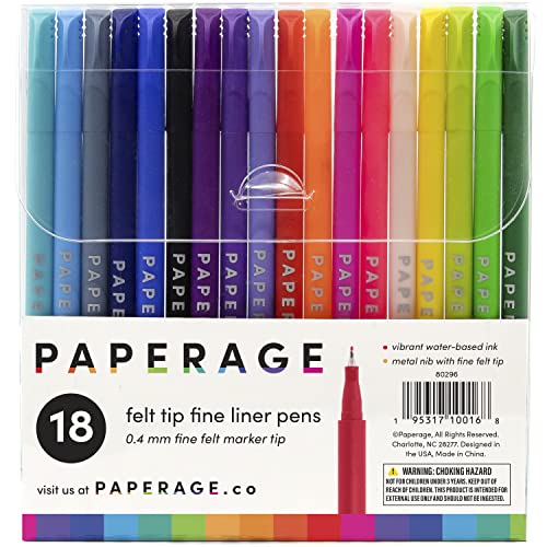 18 Pack Felt Tip Fine Line Marker Pens (0.4 mm Extra Fine Tip) – Paperage