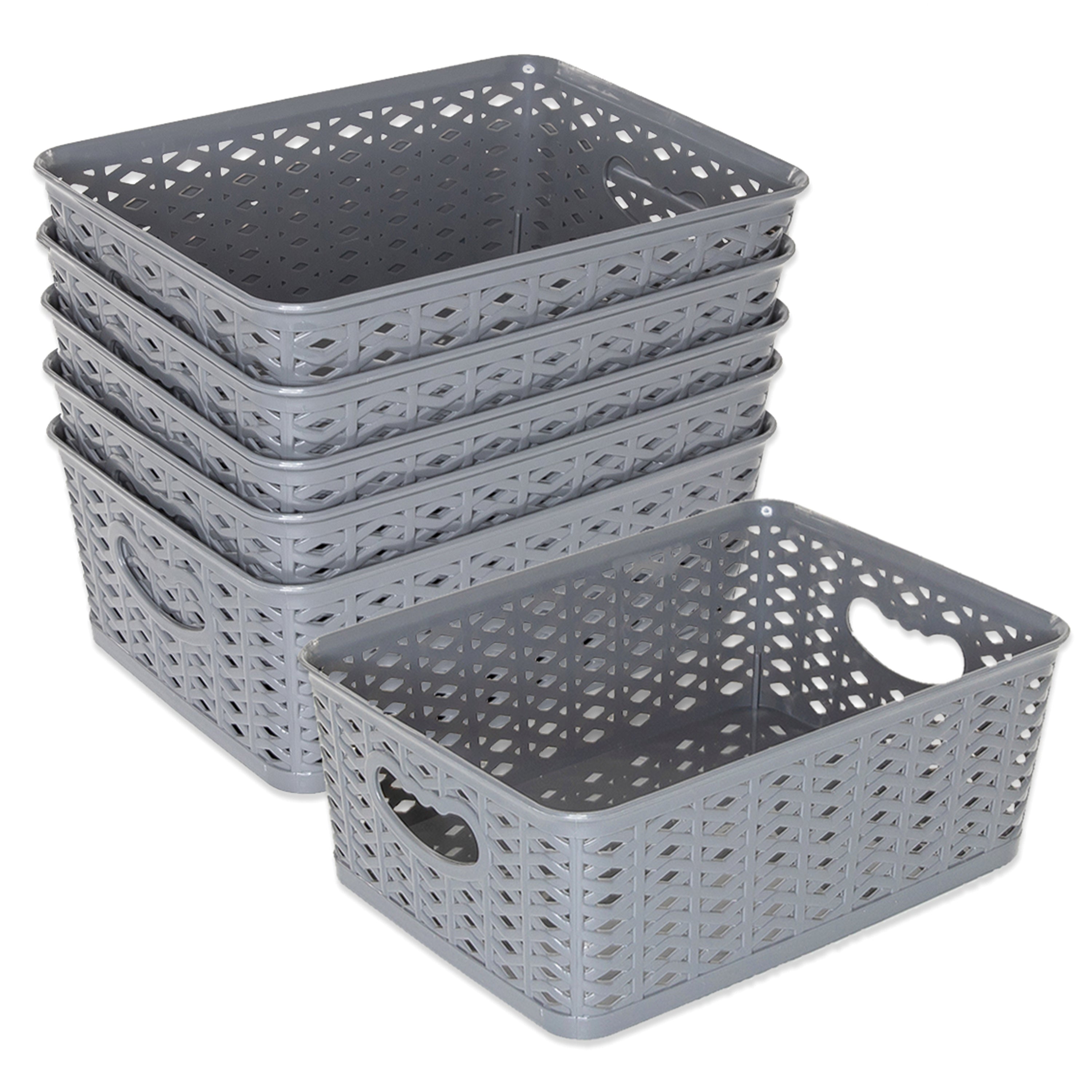 Pantry Storage Baskets Bin Small Plastic Gray Basket 6 Packs
