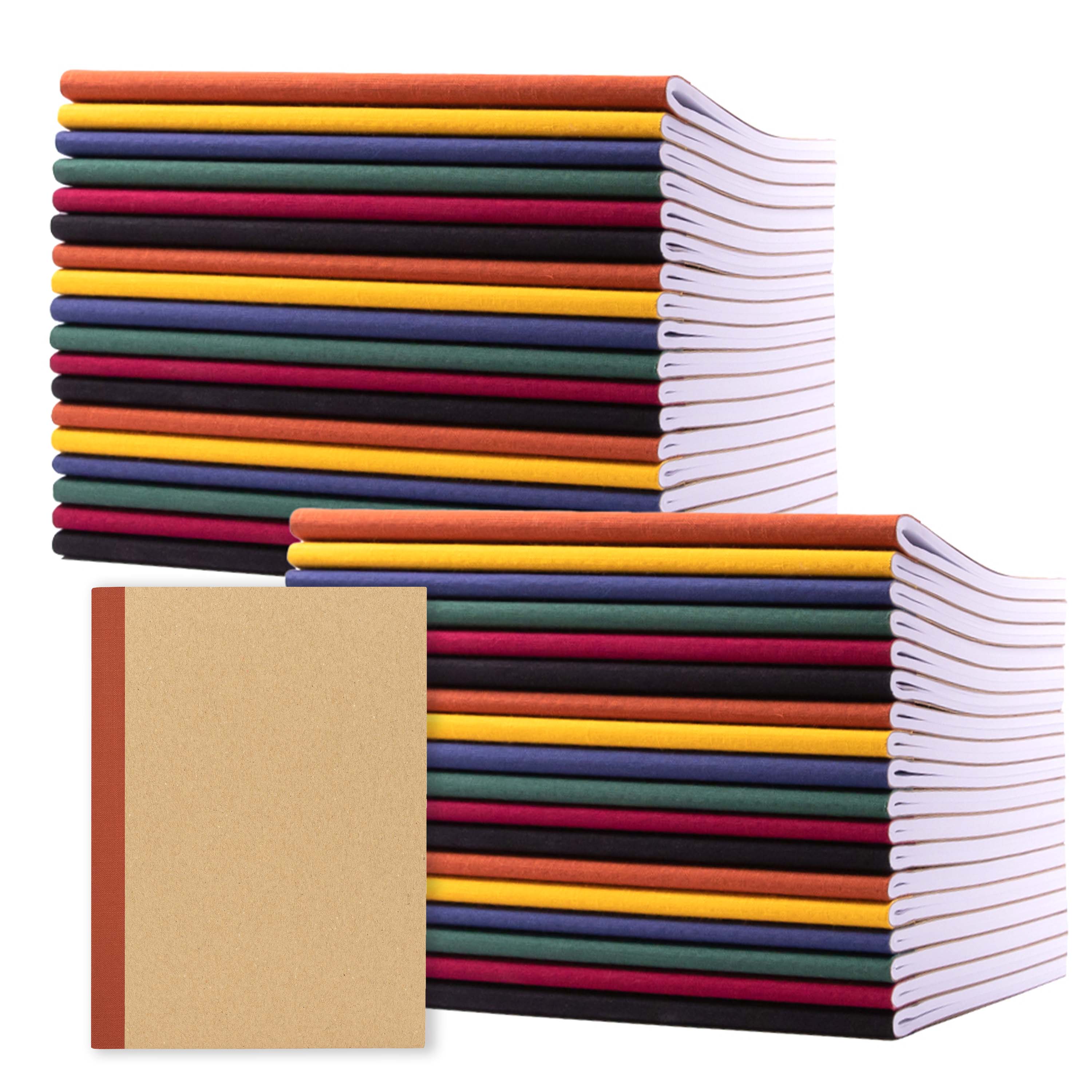 Kraft Notebook - 48-Pack Bulk Lined Notebook Journals, Travel