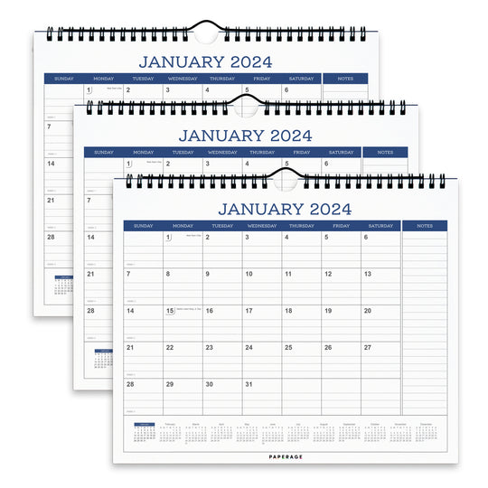 3 Pack Small Calendars - Minimalist Wall and Desk Calendar (9 in x 11 in)
